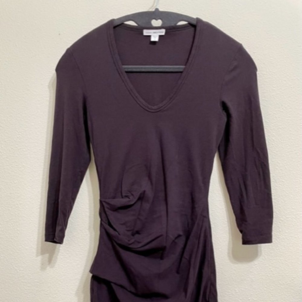 James Perse dress Brown/Plum 1 bodycon side tuck pencil fit double lined sleeves